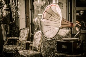 flea market, gramophone, music